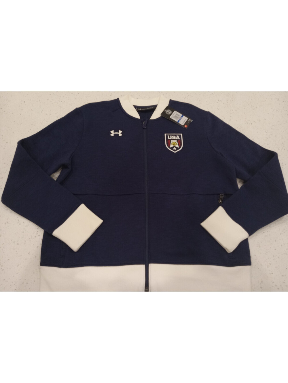 Under Armour Team USA Jacket Womens XL Bomber Full Zip Shield Crest White Trim